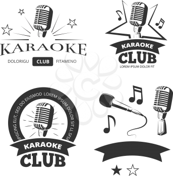 Vintage karaoke vocal party vector labels badges emblems. Logos template for karaoke club illustration