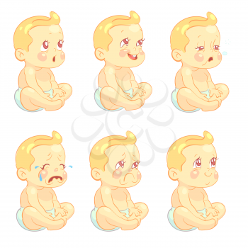 Baby, child emotions vector set. Happy or sad, crying and laughing illustration