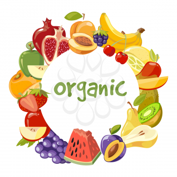 Vector organic fruits frame isolated. Banner with natural fresh food illustration