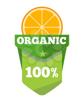 Organic natural fruit juice label template with orange. Vector illustration