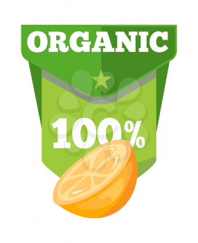 Organic natural fruit juice label template with orange half. Vector illustration