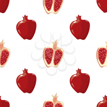 Red vector pomegranate and and half of fruit seamless background illustration