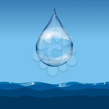 Realistic transparent water drop water level. Natural liquid, vector illustration