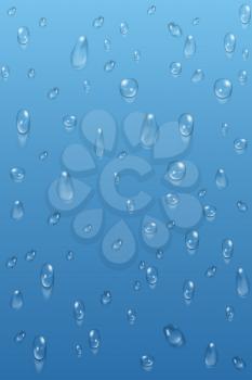 Blue transparent water drops vector background. Clean splash raindrop illustration