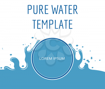 Pure water vector template in blue and white. Clean emblem with drop illustration