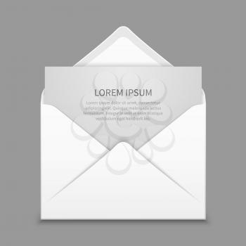 Opened envelope with blank paper latter vector realistic mockup. Mail with message illustration