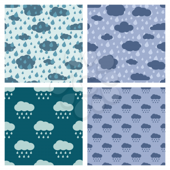 Rainy weather vector seamless patterns. Set of background with rain illustration
