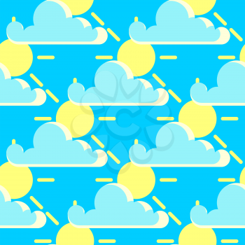 Vector clouds and the sun good weather seamless pattern. Background sunny weather illustration