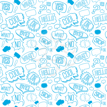 Vector doodle seamless pattern with speech bubbles. Background with words of exclamation in linear style illustration