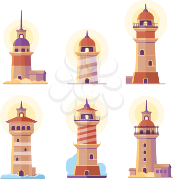 Cartoon lighthouse vector cartoon icons. Sea beacon for navigation illustration