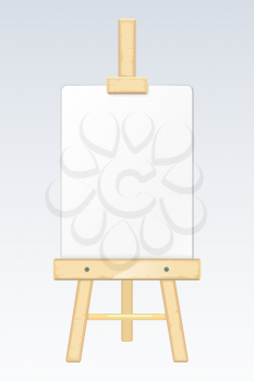 Easel, painting desk, drawing board with blank white canvas vector illustration. Empty wood frame with paper of sheet