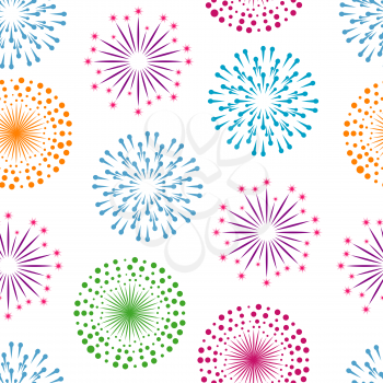 Fireworks seamless pattern background. Birthday or new year holiday illustration