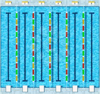 Empty swimming pool aquatic top view flat vector illustration in fitness center