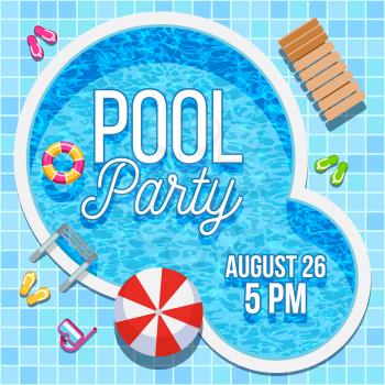 Summer pool party invitation with nobody water swimming pool vector background