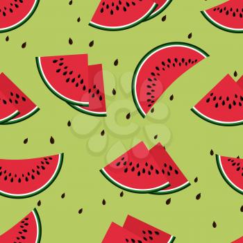 Watermelons vector seamless pattern. Red slice of sweet watermelon illustration