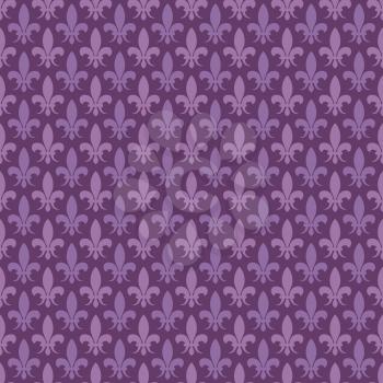 Purple vector fleur de lis seamless pattern. Baroque background in violet color illustration