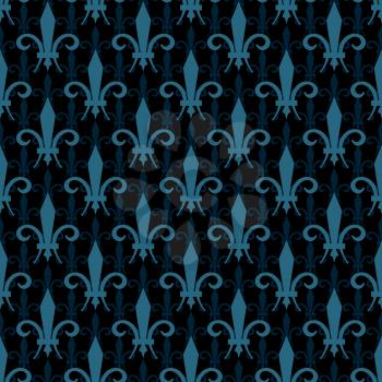 Dark black and blue fleur de lis vector seamless pattern. Elegance style wrapping illustration