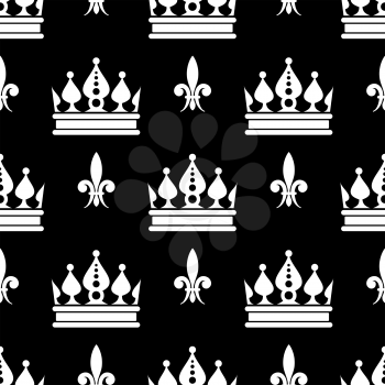 Vector crowns and fleur de lis seamless pattern in monochrome style illustration