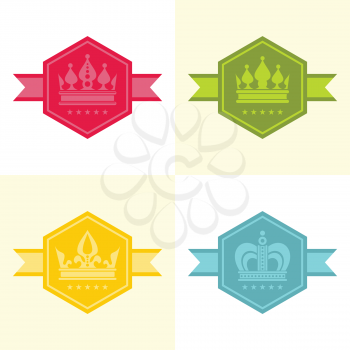 Light crown icons in color hexagon. Design label with crown. Vector illustration