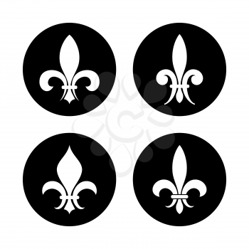 Fleur de lis vector set in black and white isolated in round form illustration