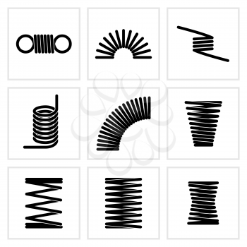 Metal spiral flexible wire elastic spring vector icons. Flexible spring spiral, illustration of twist spring
