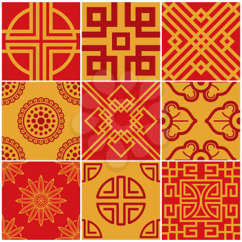 Traditional korea, japan, asian vector seamless patterns set. Collection of asian background, illustration of asian decoration