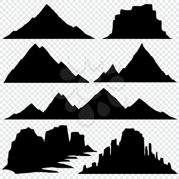Mountain silhouette vector skyline panoramic view. Nature hill mountain, black silhouette drawing mountain illustration
