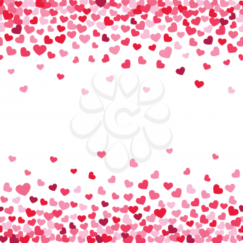 Vector white background decorating of falling valentine hearts confetti. Greeting card design for those who in love and for wedding invitation
