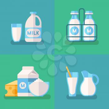Fresh organic milk vector concept background with dairy products. Milk food product, illustration of organic natural cow milk