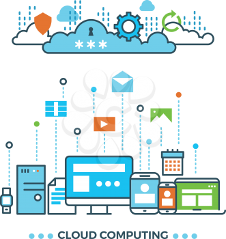 Digital cloud computing, computer data storage vector business concept. Cloud network sync, illustration of acces to cloud