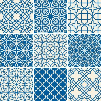 Turkish texture vector semless patterns. Islamic arabic repetitive backgrounds set. Illustration of arabic patterns collection