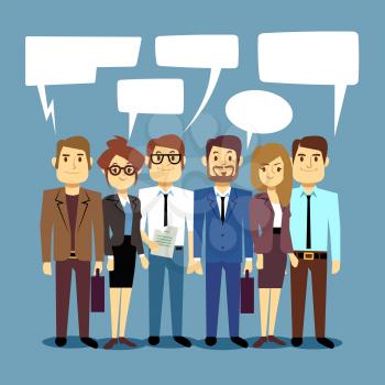 Group of business people talking. Teamwork vector concept with human persons and speech bubbles. Communication people in teamwork, illustration of talking and communicate in team group person