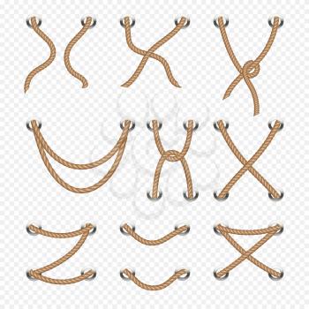 Rope and cable lacing vector nautical decoration. Line cord nautical, illustration of marine rope design