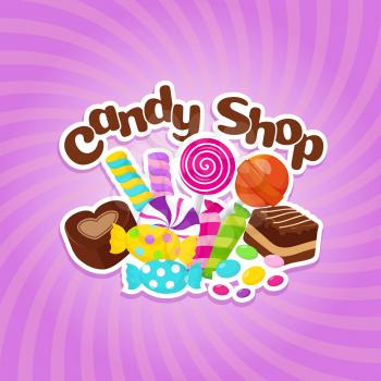 Sugar sweets vector background with colorful candies and lollipops. Sweet lollipop candy, illustration of dessert caramel delicious