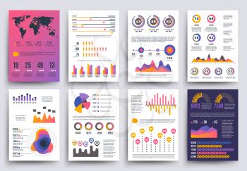 Graphical business report vector template with modern style charts and graphs. Info chart template of set, colored infographic chart and graph illustration