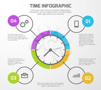 Presentation vector background with time management infographic, clock and options. Infographic for presentation business illustration