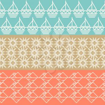 Vintage geometric horizontal seamless pattern set. Vintage collection background illustration