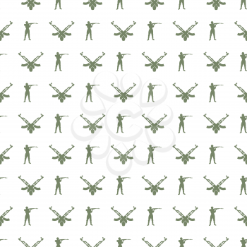 Military seamless pattern with soldiers and guns. Combat seamless backgrouund. Vector illustration