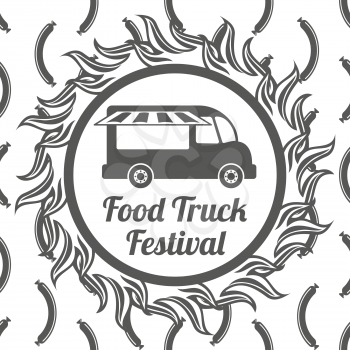 Food truck festival banner on sausage seamless pattern. Vector illustration