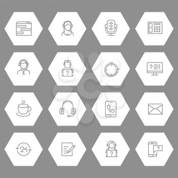 Support or contact centre line icons collection. Contact help sign, vector illustration