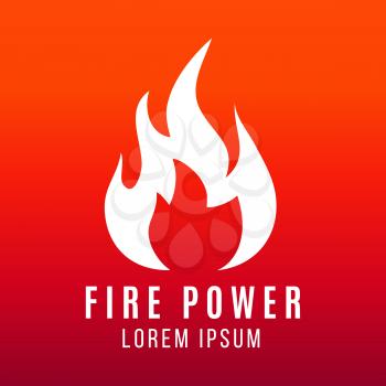 White flame of fire logo design on bright background. Fire power vector illustration