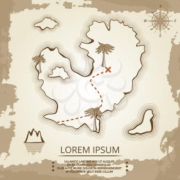 Vintage poster design with map of island. Paper art map island. Vector illustration