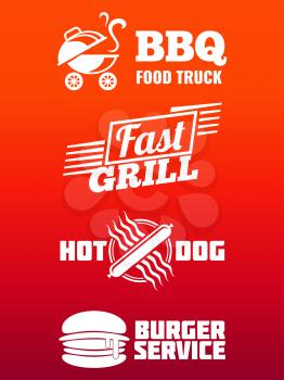 Fast food labels collection - bbq, fast food and burger banner design. Emblem fast food grill. Vector illustration