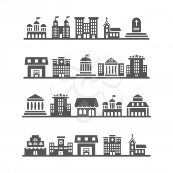 Modern urban city landscapes on white background. Architecture urban white and black, vector illustration
