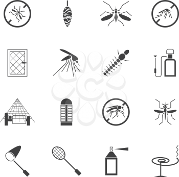 Mosquito prevent and control vector icons. Ban mosquito symbol illustration