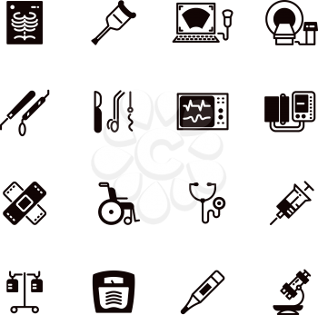 Medical devices and equipment vector icons. Medical tomograph and mrt, ultrasound equipment illustration