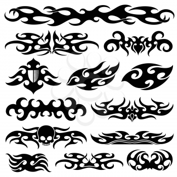 Racing car vinyl decoration. Motorbike decals and vehicle vector design. Black artistic pattern tattoo template illustration