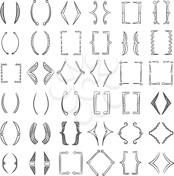 Hand drawn parenthesis, sketchy square brackets vector. Collection of bracket for text, illustration of elements line brackets for isolated
