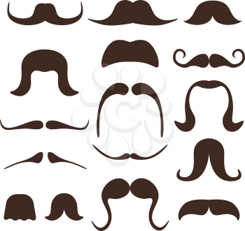 Funny cartoon mustaches vector comic. Set of mustache isolated on white background, illustration of curl mustache
