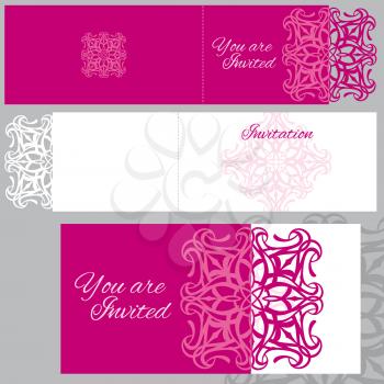 Wedding invitation, greeting card with laser cutting pattern vector mockup, Card with cutting pattern, illustration of template carved decorations pattern